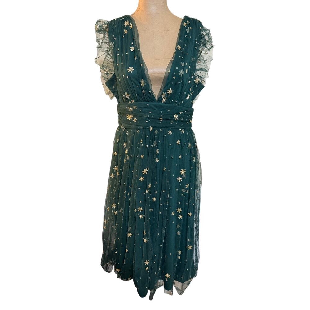 Baltic Born Forest Green Tulle Midi Dress with Gold Star Embroidery - Picture 6 of 10